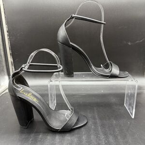 Lulus black Ankle strap open toe block heel womens size 5.5  strappy stiletto